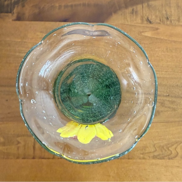Vintage Celebration Hand Blown Art Glass Vase With Sunflower B3B - Picture 7 of 11